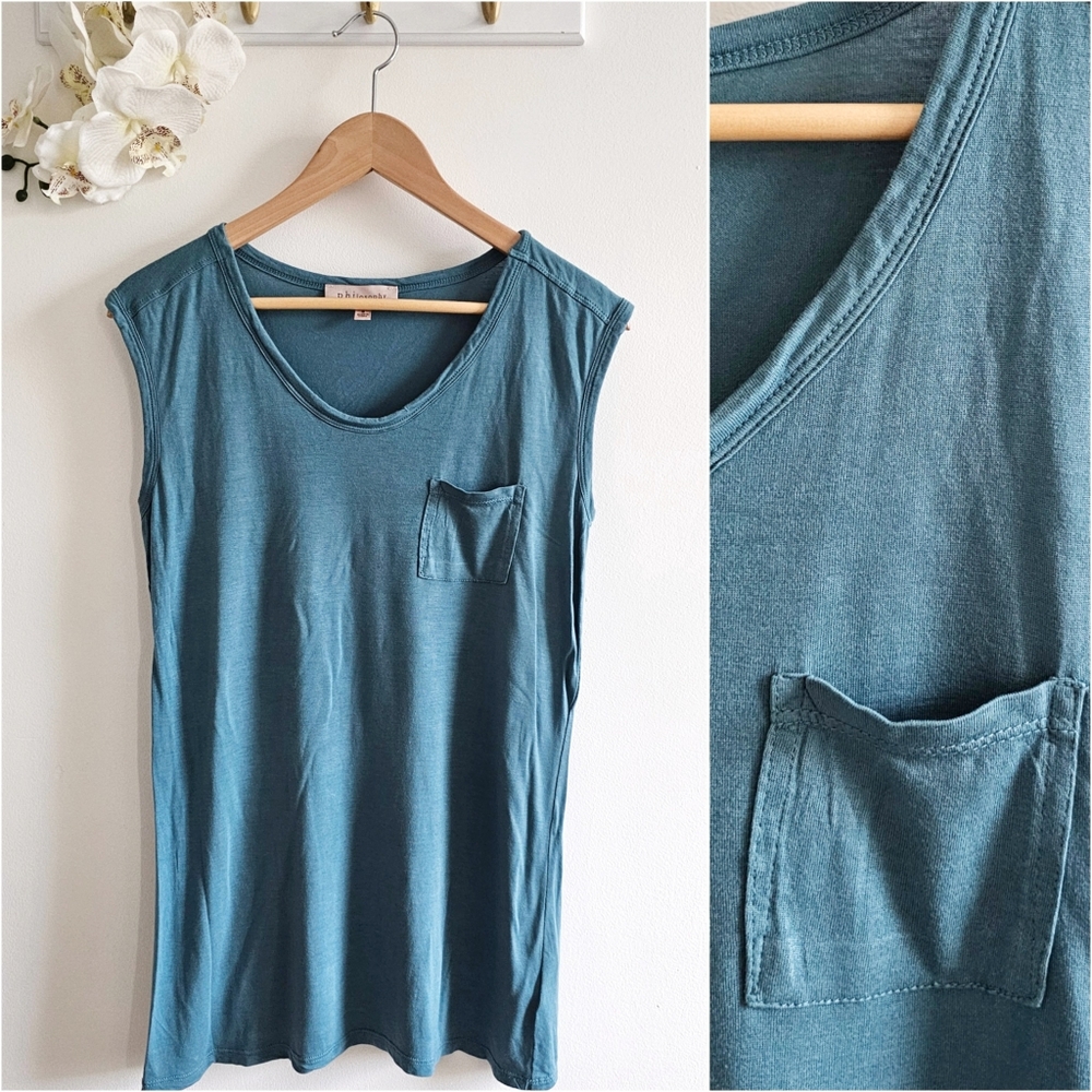 Philosophy Republic Clothing Pocket Muscle Tank Teal Green Sleeveless Top Size